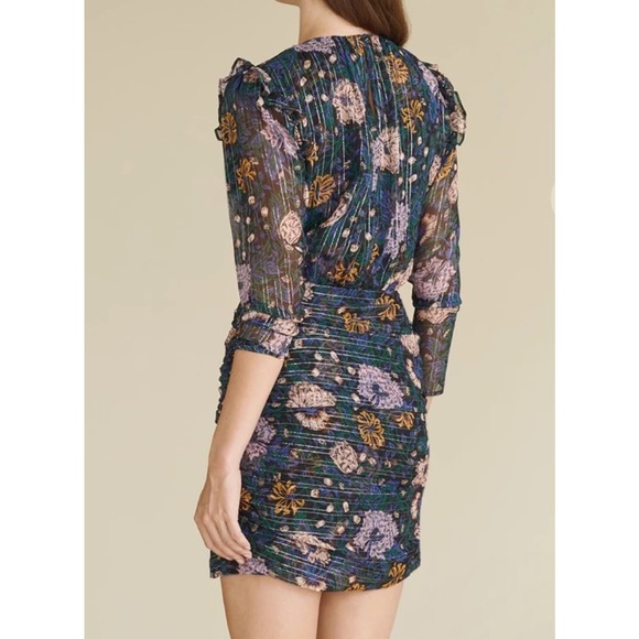 Veronica Beard Women's Peppa Floral Metallic Silk Ruched Mini Dress Size10 NWOT - Picture 3 of 7